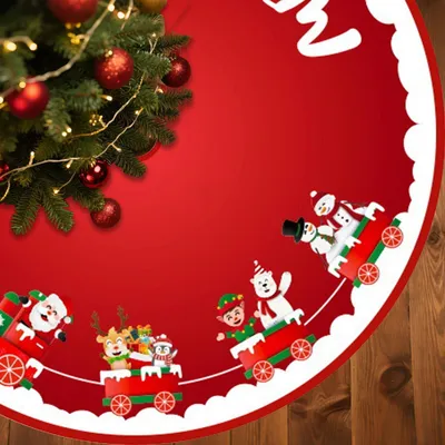 Image de Couverture ronde pour sapin de Noël, diamètre 120 cm, couleur rouge, en peluche