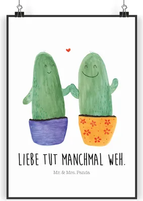 Produktbild von Mr. & Mrs. Panda Bild Kaktus Liebe DIN A5 - Weiß - Geschenk, Paar, Hochzeit, drucke, Kunstdruck, Kakteen, Trennung, Wandbild, wanddeko, Plakat, Love