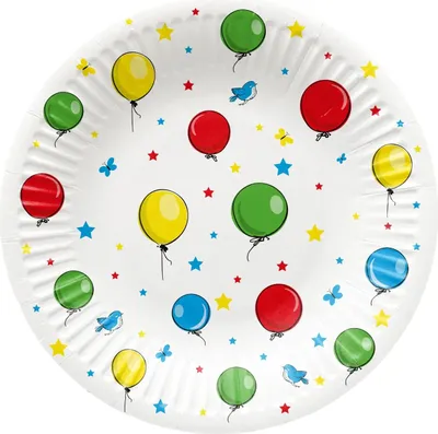 Produktbild von Runde Pappteller „Ballons“, Durchmesser 18 cm, 8 Stück.