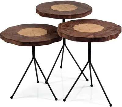 Produktbild von Beistelltisch 3x Set braun Wohnzimmertisch Rund Designer Modern Luxus Tisch