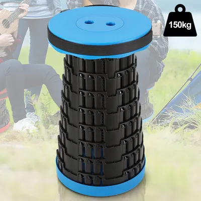 Image de Vigevee, 1 chaise pliante portable, bleue, tabouret télescopique pliable et réglable en hauteur, idéal pour le camping, supporte jusqu'à 150 kg