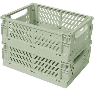 Image de Lot de 2 boîtes de rangement pliables en plastique, de couleur vert pastel