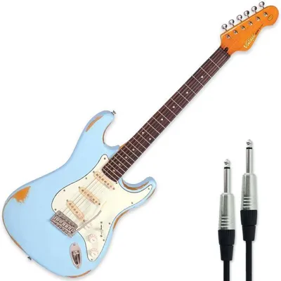 Produktbild von Vintage E-Gitarre V6MRLB Icon Distressed Laguna Blue mit Kabel
