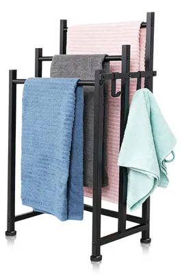 Produktbild von Handtuchhalter freistehend, 3-stufig, trapeziumförmig, Metall schwarz, für Badezimmer
