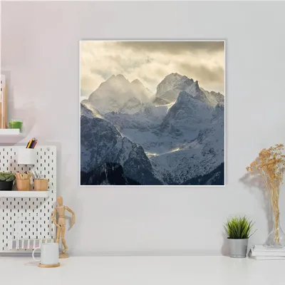 Produktbild von Design Stahlmagnettafel Quadratisch 50x50cm Alpen im Sonnenschein