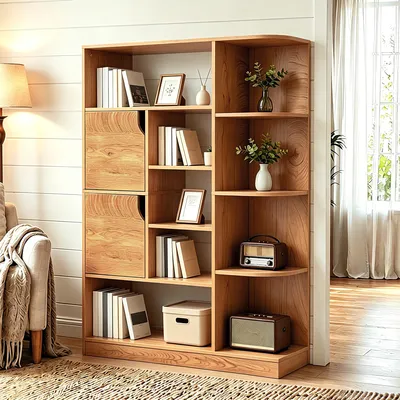 Produktbild von Bücherregal mit 9 Ebenen und 2 Türen, Aufbewahrungsregal Standregal, Bücherschrank, 80 × 24 × 140 cm, Braun