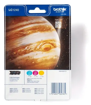 Produktbild von Brother LC1240RBWBPDR, Cyan, Magenta, Gelb, Tinte auf Pigmentbasis, 3 Stück(e), 600 Seiten, Multipack