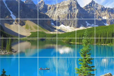 Produktbild von Fliesenaufkleber 15x15 cm – 24 Stück – Selbstklebend – Wasserfest – Pflegeleicht – Hitzebeständig – Für Küche & Bad – Berglandschaft mit See