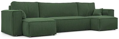 Produktbild von Wohnlandschaft U-Form Mulri U Poso 14 Flaschengrün Cord Schlaffunktion Bettkasten