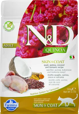 Productafbeelding van N&D Quinoa Kattenvoer, voor een gezonde vacht en huid, met fazant en kokos, 300g