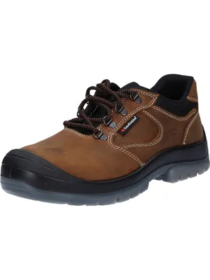 A single brown work shoe is shown against a white background.