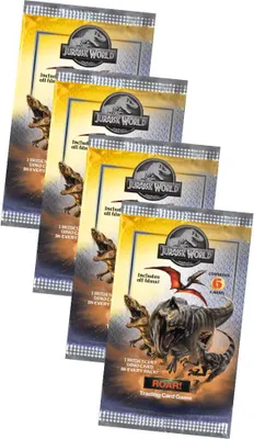 Produktbild von Jurassic World Karten - ROAR! Trading Cards Sammelkarten - 4 Booster