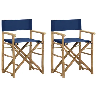 Image de vidaXL Chaises de régie pliantes 2 pcs. Bleu Bambou et tissu