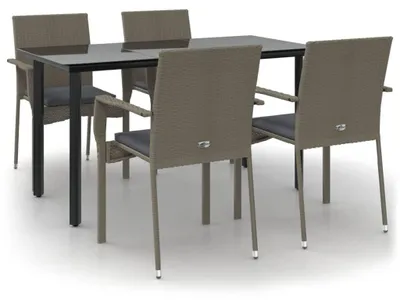 Imagen del producto de Conjunto de jardín de 5 piezas, fabricado en ratán sintético, con mesa de 140 cm, color gris. Juego de muebles para exteriores