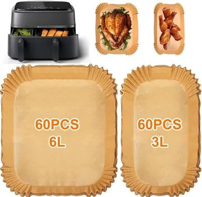 Produktbild von Backpapier Airfryer – Backpapierbögen – kompatibel mit Philips Dual Basket 3000 & 5000 Serie (6L/3L) – 120 Stück – Einweg-Einlagen für Heißluftfritteu