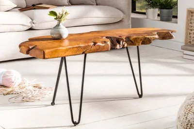 Produktbild von Design Couchtisch Kaffeetisch Wohnzimmer Holz Hairpin Legs Handarbeit