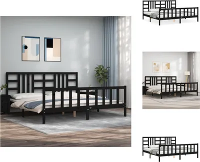 Produktbild von vidaXL Massivholzbett mit Kopfteil Schwarz 200x200 cm -  Betten & Bettgestelle