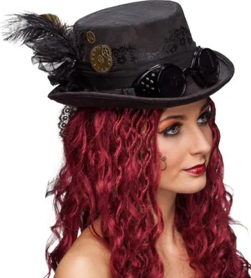 Produktbild von Zylinder Steampunk schwarz mit Brille 58cm