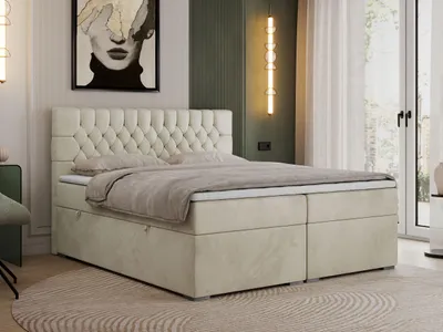 Obrázek produktu pro Kontinentální postel Boxspring PERA s úložným prostorem - 160x200 cm - Středně tvrdé (H3)|Béžová Samet - Topper T25