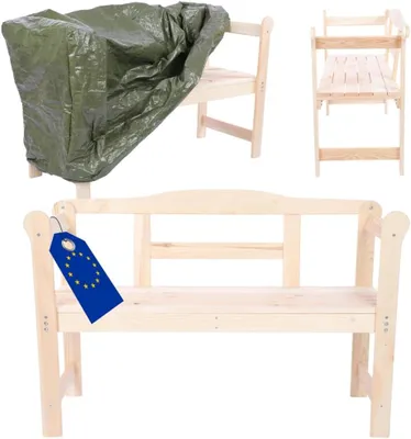 Produktbild von MODO24 Gartenbank Holz, 2-Sitzer, Schutzhülle PVC, Friesenbank, Parkbank, Massivholz, 46x118x78 cm, Natur unbehandelt, G01