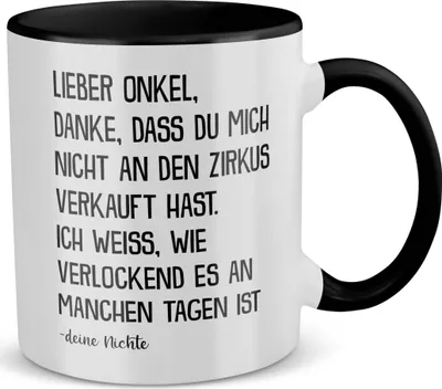 Produktbild von 22Feels Bester Onkel Geschenk von Nichte Geburtstag Tasse Weihnachten Kaffeetasse Männer Lustig Haferl Vatertag Herrentag(Weiss-Schwarz)