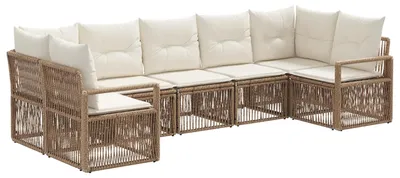 Image de Ensemble de canapés de jardin vidaXL, 7 pièces, couleur beige, en résine tressée