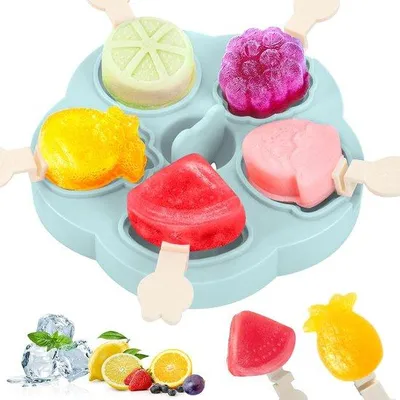 Produktbild von Silikonische Eisformen-5er Eisformen- BPA-frei, kinder- und babyfreundlich, miniaturisierte Eisformen- Eisformen mit Griffen und Abdeckungen- wiederverwendbare Eisformen für Kinder
