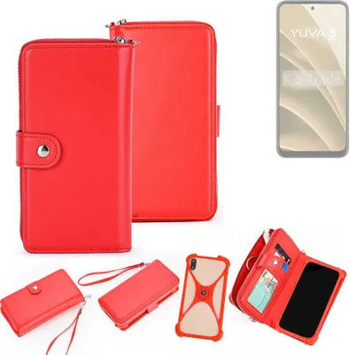 Produktbild von K-S-Trade 2in1 Schutzhülle Portemonnee Handyhülle mit Bumper kompatibel mit Lava Yuva 3 Pro Hülle Case Etui Geldbörse Smartphone rot (1x)