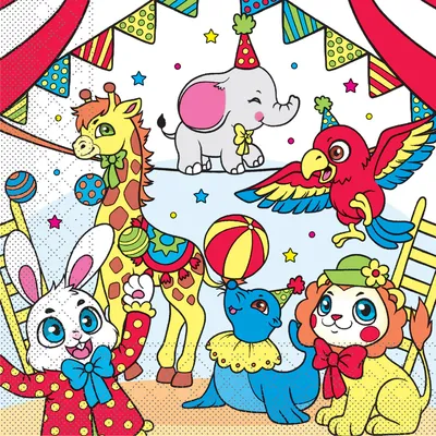 Produktbild von Tissue Kinder Serviette Zirkus, 3-lagig, 33 x 33 cm, 100 Stück - Mank