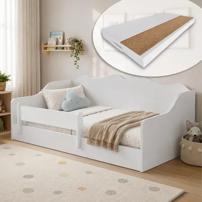 Produktbild von Kids Collective Kinderbett Bodenbett 80x160 cm Weiß | Montessori Bett inkl. Matratze, Rausfallschutz & Lattenrost | Jugendbett Mädchen & Jungen