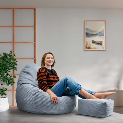 Produktbild von Dreamroots Sitzsack, Puff 90x90x100 cm, Sitzsack mit Füllung, Sitzsack mit Fußhocker, Sitzsack mit Bezug, Baltic Sea