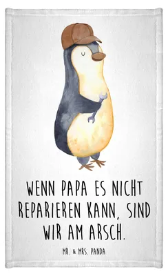 Produktbild von Mr. & Mrs. Panda Handtuch Wenn Papa es nicht reparieren kann, sind wir am Arsch - Weiß - Geschenk, Gästehandtuch 30x50, Mini-Handtuch, Vater, Pinguin, gäste wc, Bruder