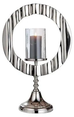 Kerzenhalter aus Aluminium und Glas, silber, Höhe 53 cm