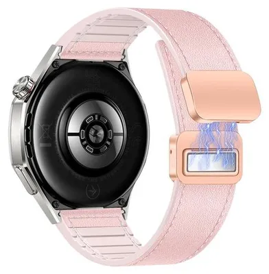 Productafbeelding van Horlogebandje 22 mm - leer en siliconen - verstelbare magnetische reservearmband - compatibel met Huawei Watch - Vemera