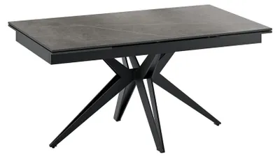 Productafbeelding van Uittrekbare tafel Match 2, modern design, met een blad van matgrijze keramiek en een voet van zwart metaal – 160–240 cm x 90 cm