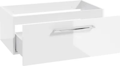 Produktbild von Waschtischunterschrank mit Metallgriff in chrom, 80 cm breit mit 1 Schubkasten, in weiß Hochglanz lackiert MESSINA-107, B/H/T: ca. 80/30/45 cm