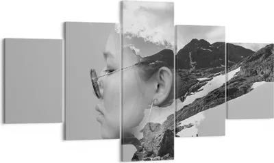 Produktbild von Bild auf Leinwand - Leinwandbild - 5 Teile - Frau modern schwarz und weiß - 125x70cm - Wand Bild - Wanddeko - Wandbilder - Leinwanddruck - Bilder - Wanddekoration - Leinwand bilder - EA125x70-4571