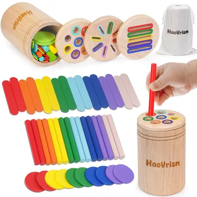 Productafbeelding van Montessori speelgoed vanaf 1 jaar. 3-in-1 Montessori speelgoed. Speelgoed van hout, Montessori, geschikt voor 1, 2 en 1 tot 3 jaar. Motorisch speelgoed voor baby's en peuters, geschikt vanaf 1 tot 2 jaar