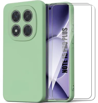 Image de Coque + 2 Verres Trempés pour Xiaomi Redmi Note 15 Pro Plus 5G, Silicone Liquide Fine Antichoc - Vert
