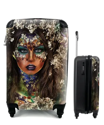 Produktbild von MuchoWow® Koffer Handgepäck Trolley Rollkoffer Kleine Reisekoffer mit 4 Rollen - Frau - Blumen - Farbe - Cabin Size < 55x40x23 cm & 55x40x20 cm - Fotokoffer - Kabinenkoffer - Boardgepäck - Reise-Box - Reisekoffer - Reisegepäck - Koffer mit Bild - Trolley für Kinder