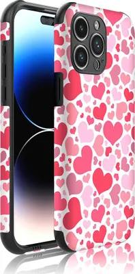 Productafbeelding van Smartphonica telefoonhoesje, geschikt voor iPhone 14 Pro Max, met beschermende rand en hartjesprint - achterkant telefoonhoesje