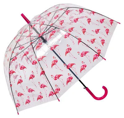 Produktbild von Clayre & Eef Erwachsenen-Regenschirm Ø 90 cm Transparant Kunststoff Flamingo