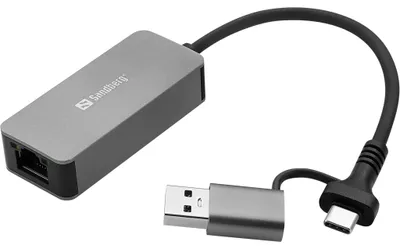 Obrázek produktu pro Sandberg 136-68, Kabel, USB Type-A/USB Type-C, Ethernet, 2500 Mbit/s, Šedá