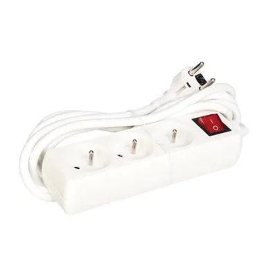 Immagine prodotto di Presa 3 Vie Con Interruttore - Cavo 3 M - Bianco - Presa Francese
