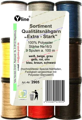 Nähgarn-Set, 9 Spulen à 100 m, extra stark, Ne 16/3, Polyester