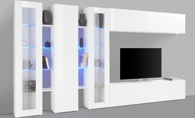 Produktbild von Wohnwand >Benevent< (7-teilig) in Weiß Hochglanz - 340x180x30 (BxHxT)
