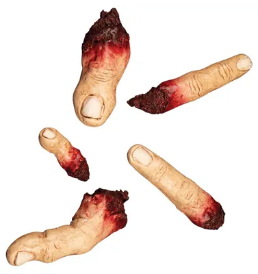 Produktbild von Fünf realistisch aussehende blutige Finger als Requisite