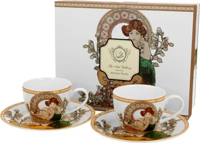 Produktbild von DUO ART GALLERY 2er-Set Espressotassen 90 ml TOPAZ mit Untertassen, New Bone China Porzellan