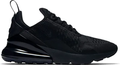 A black Nike Air Max 270 sneaker shown from the side.
