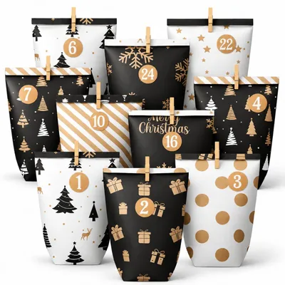 Productafbeelding van Adventskalender om zelf te vullen - 24 kerstkalenders cadeauzakjes - Houten Knijpers - Jutetouw